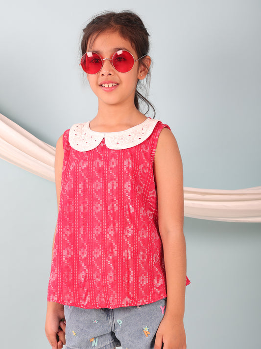 Red Katha Collared Top