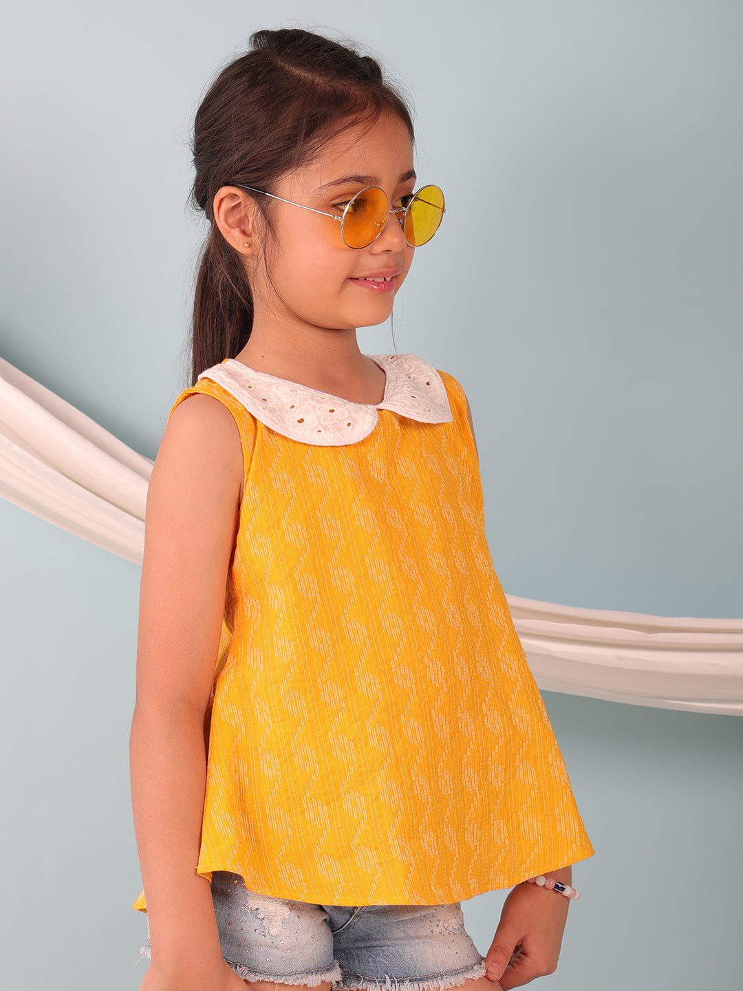 Yellow Katha Collared Top