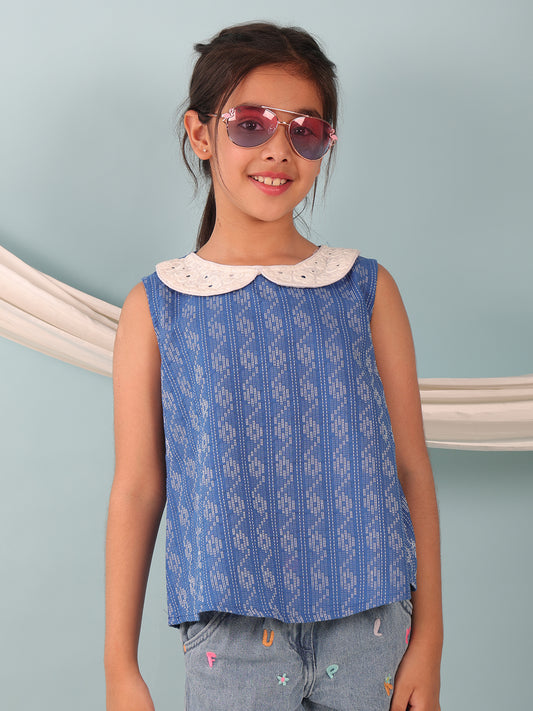 Blue Katha Collared Top