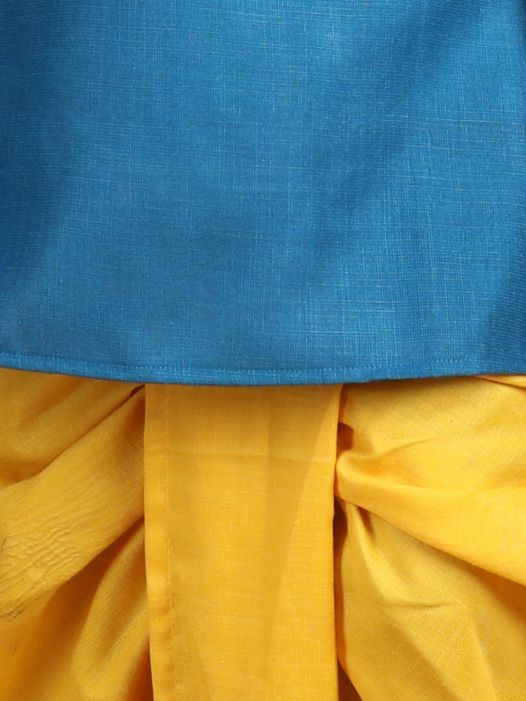 Light Blue car embroidered patch work kurta with yellow dhoti