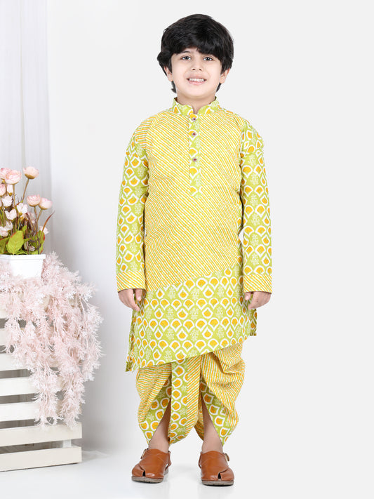Yellow Floral and Leheriya Kurta Dhoti