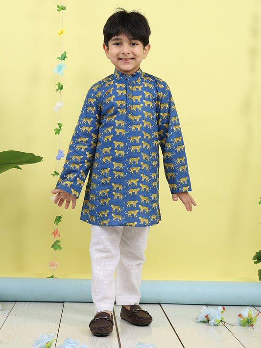 Blue Tiger Printed Kurta with pajama