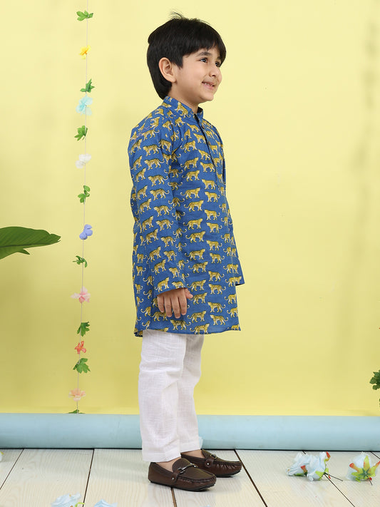 Blue Tiger Printed Kurta with pajama