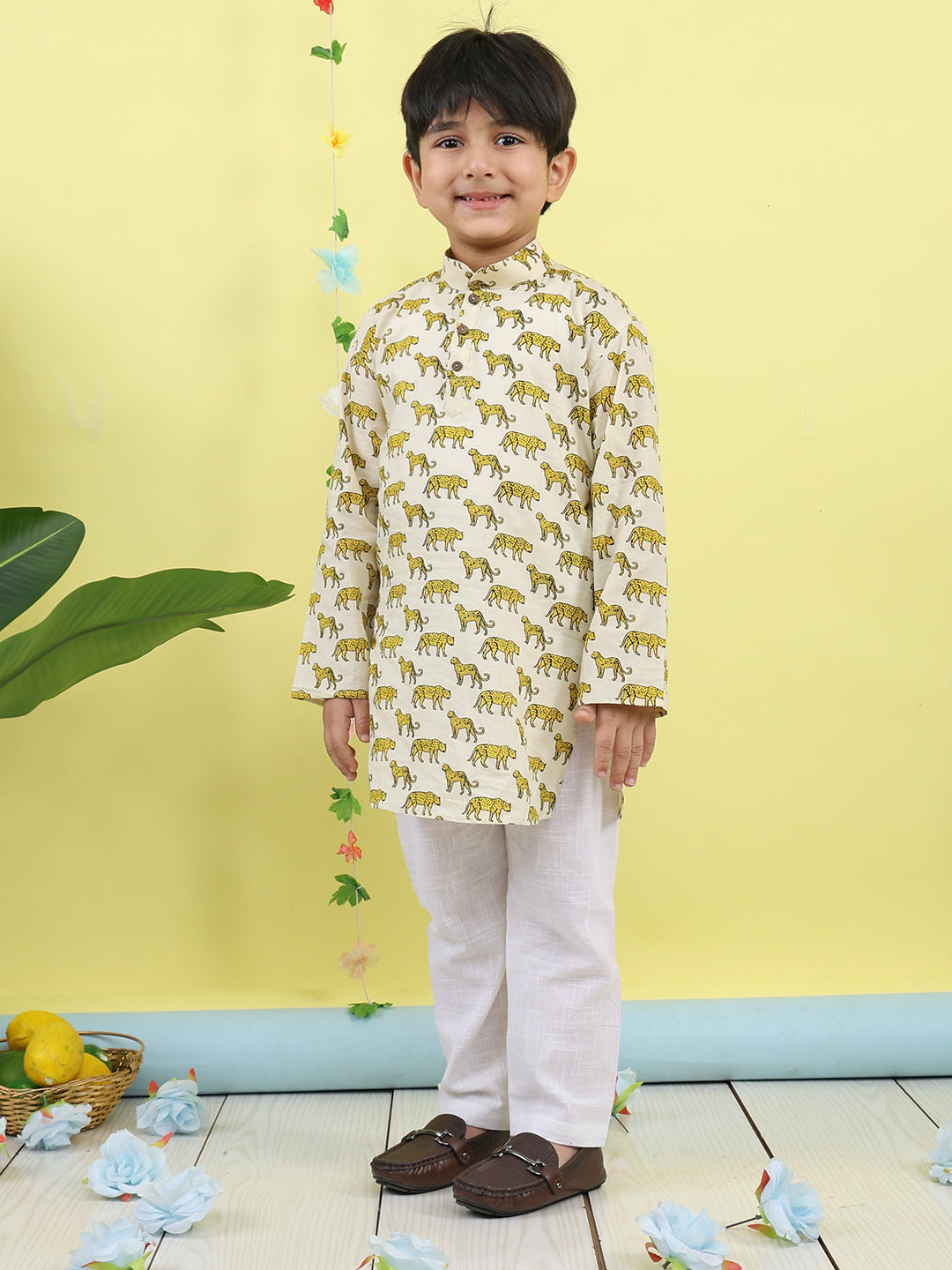 White Tiger Printed Kurta with pajama