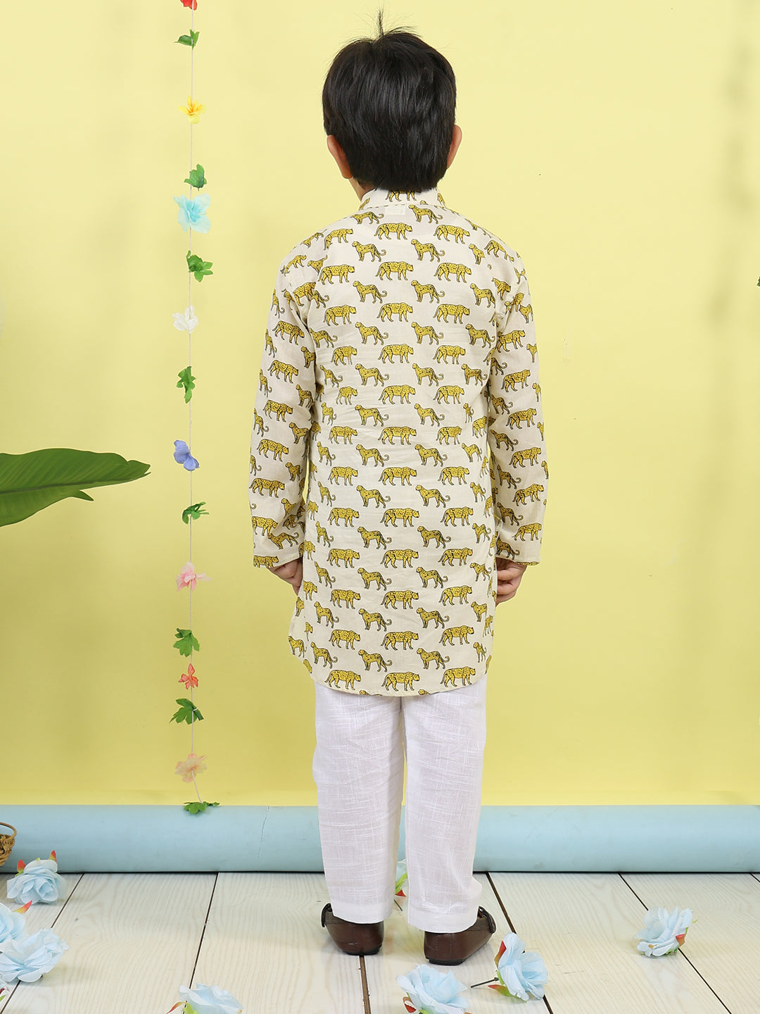 White Tiger Printed Kurta with pajama