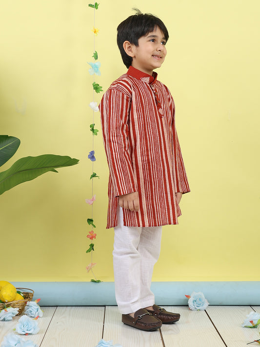 Red Stripped Printed Kurta with pajama