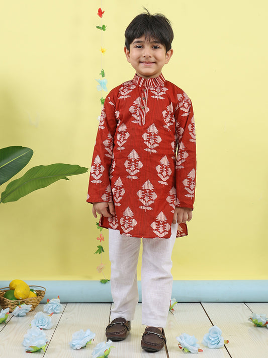 Red Floral Printed Kurta with pajama