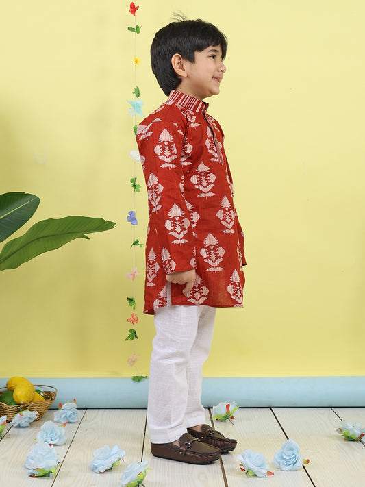Red Floral Printed Kurta with pajama