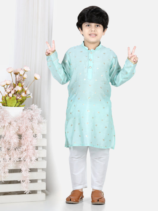Light Blue Elephant Foil Printed Kurta set