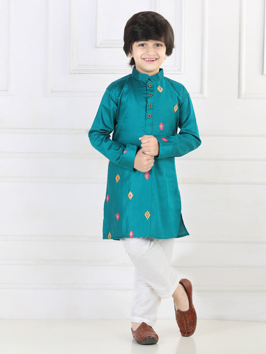 Green Embroidered patch work Kurta Set