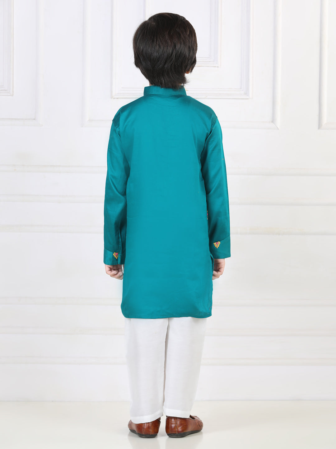 Green Embroidered patch work Kurta Set