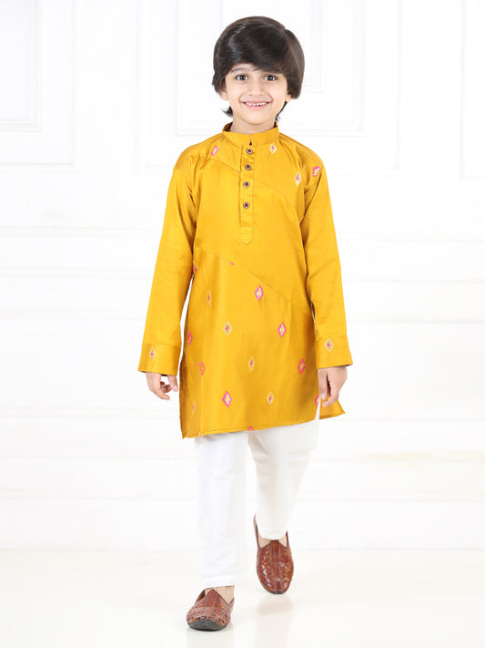 Yellow Embroidered patch work Kurta Set