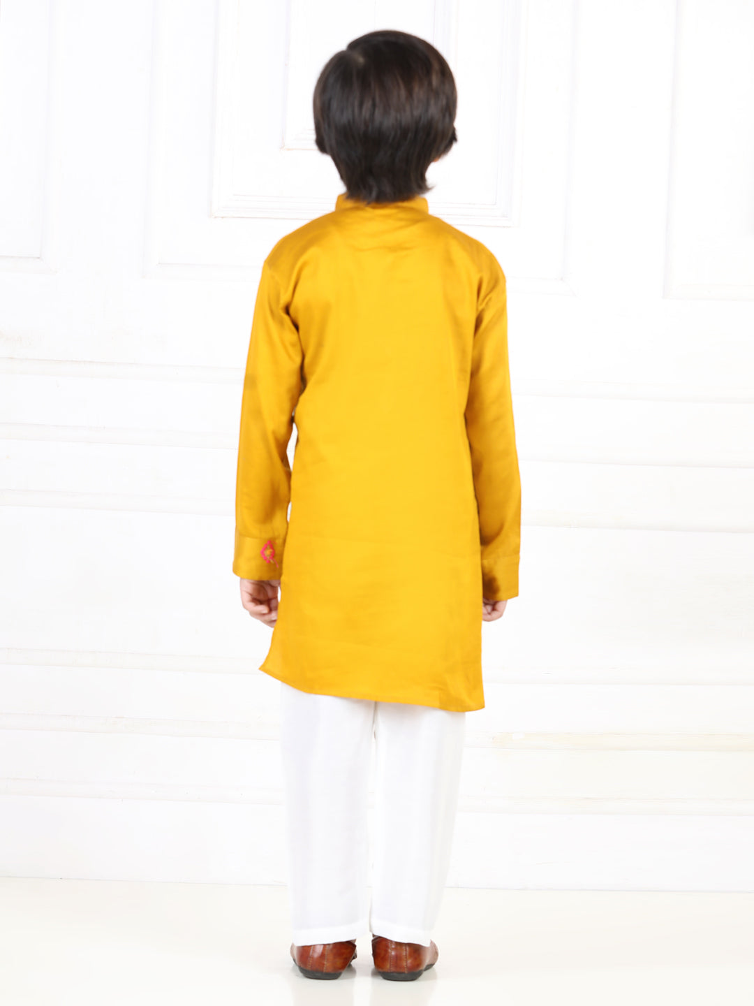 Yellow Embroidered patch work Kurta Set