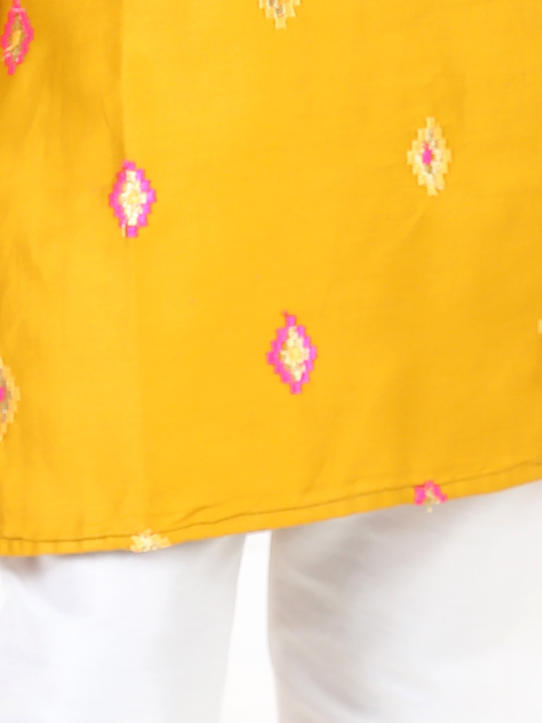 Yellow Embroidered patch work Kurta Set