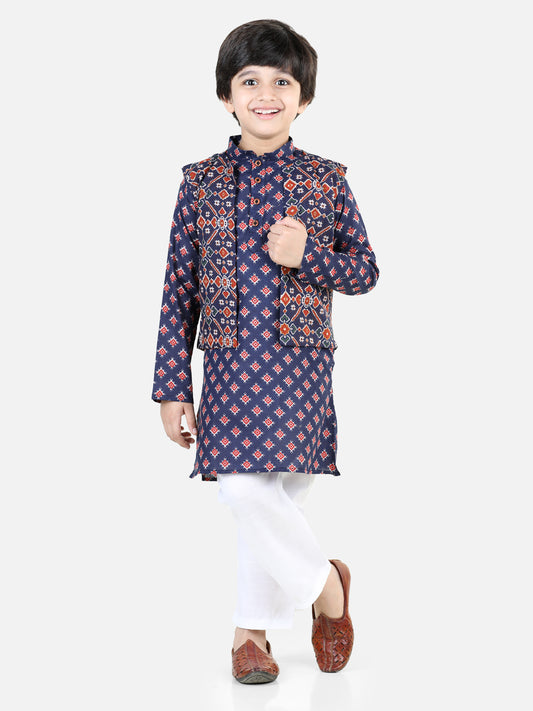 Blue Kurta with Patola Jacket Set