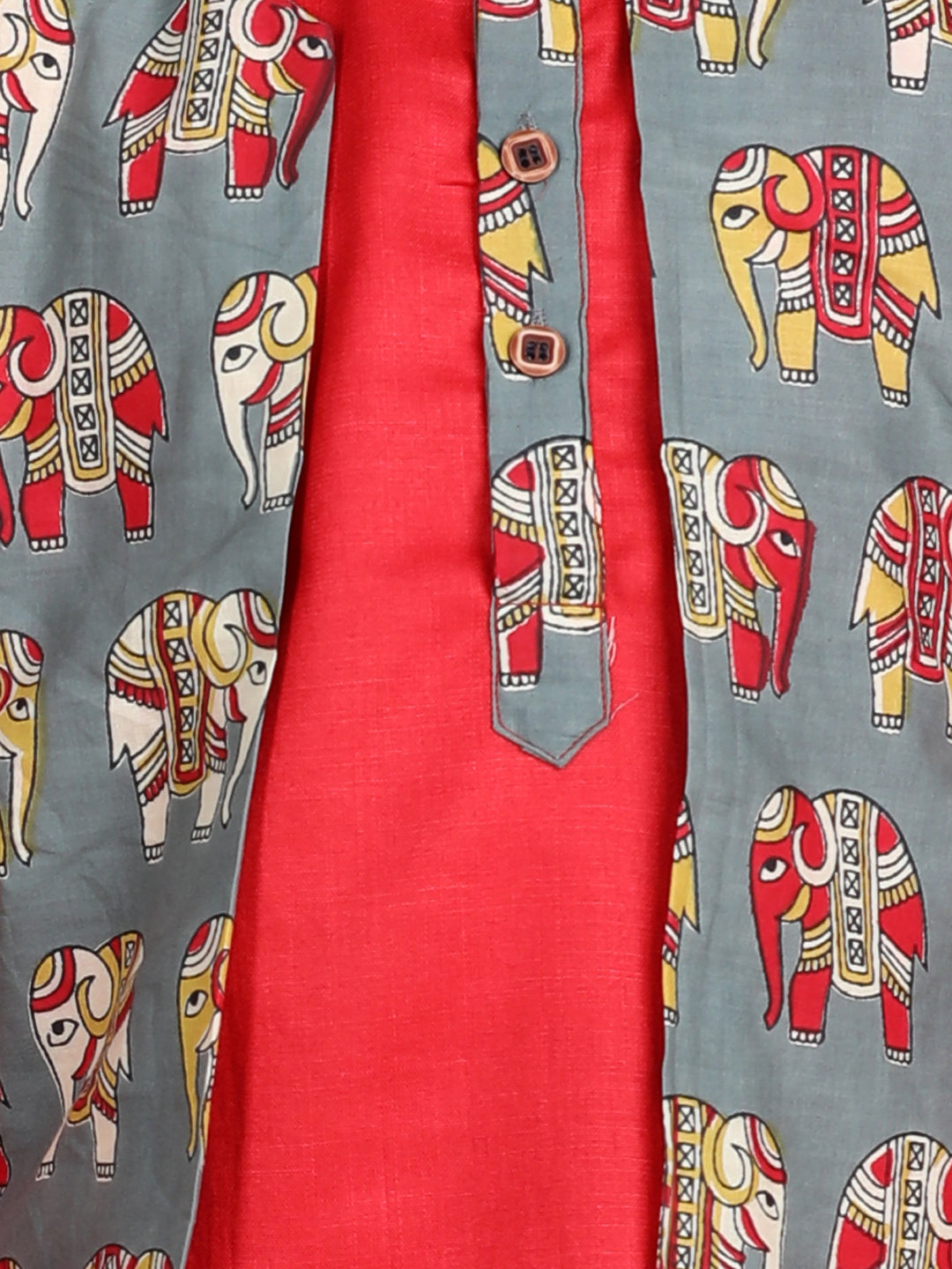Red Kurta with elephant printed jacket Set