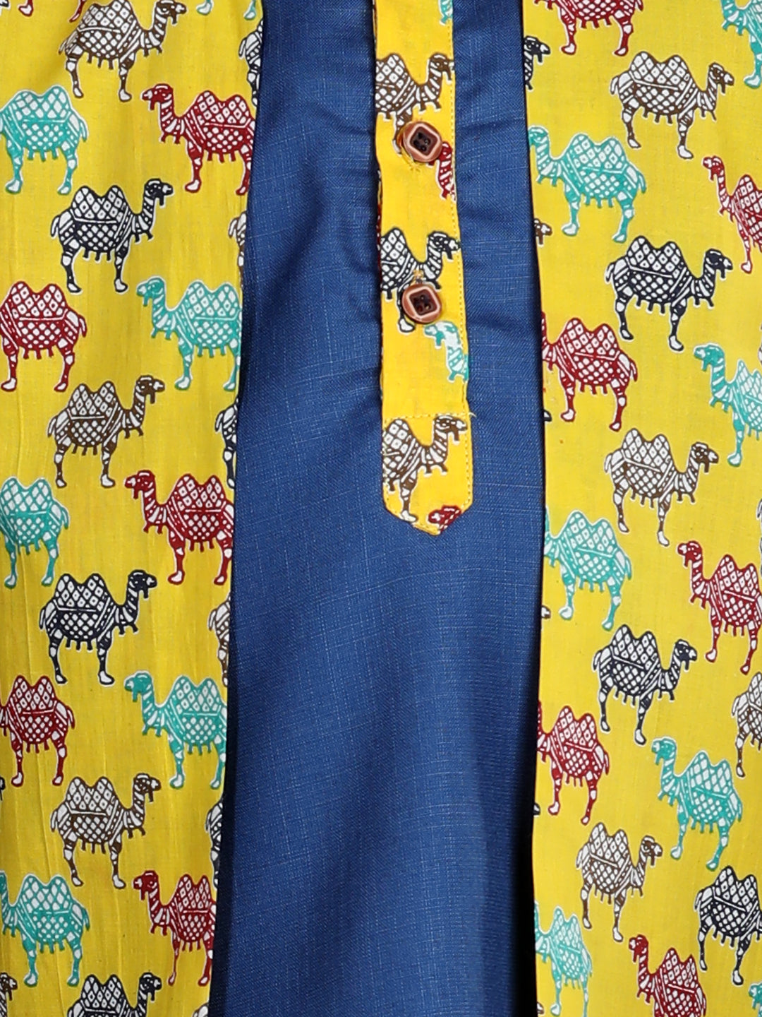 Blue Kurta with camel printed jacket Set