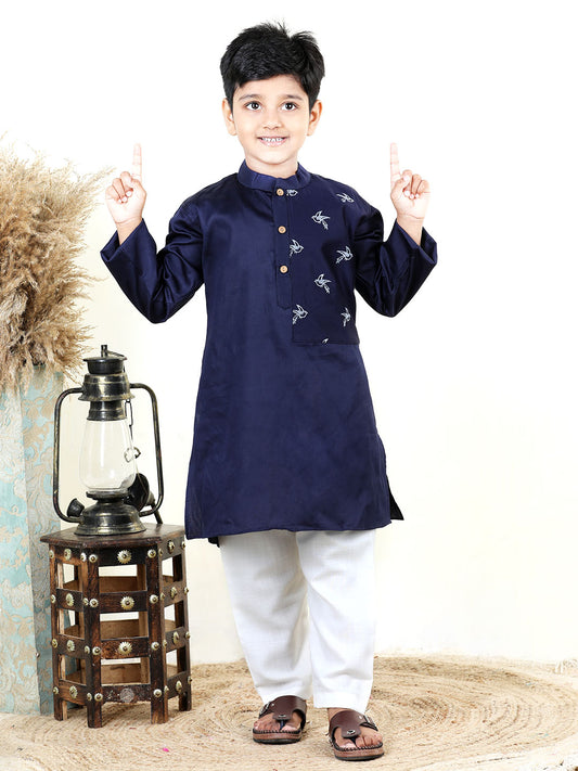 Blue bird embroidered patch work Kurta Set