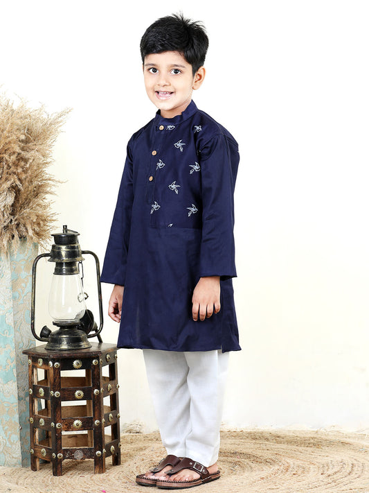 Blue bird embroidered patch work Kurta Set