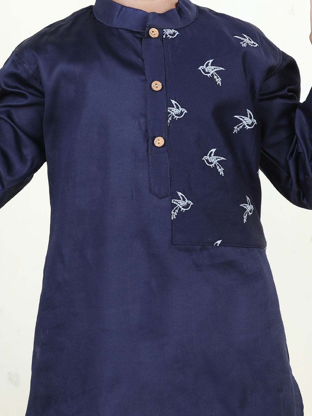 Blue bird embroidered patch work Kurta Set