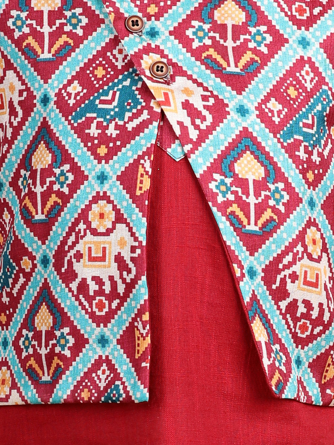 Red Kurta with patola printed jacket Set