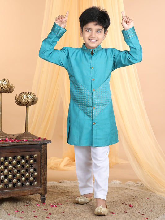 Light Blue emroidered patch work kurta Set