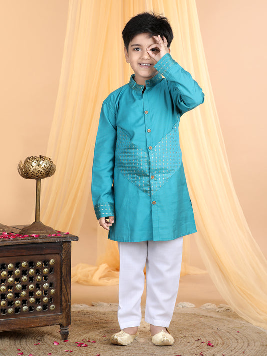 Light Blue emroidered patch work kurta Set