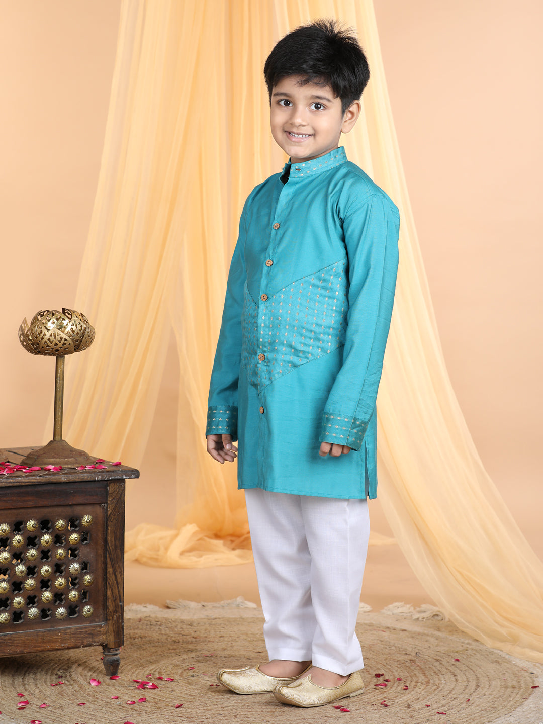 Light Blue emroidered patch work kurta Set