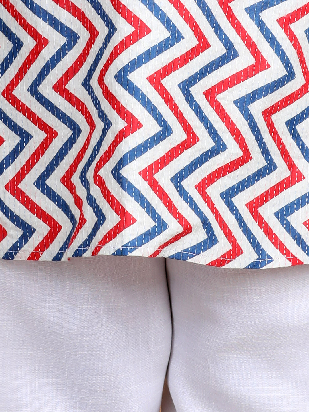 Blue & Red Zig Zag Kurta with floral patch Kurta Set