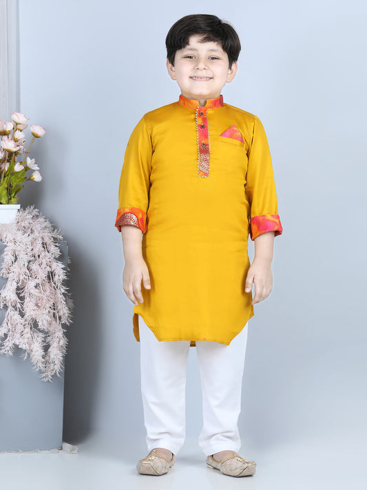 Yellow and Pink Patch work Kurta Set