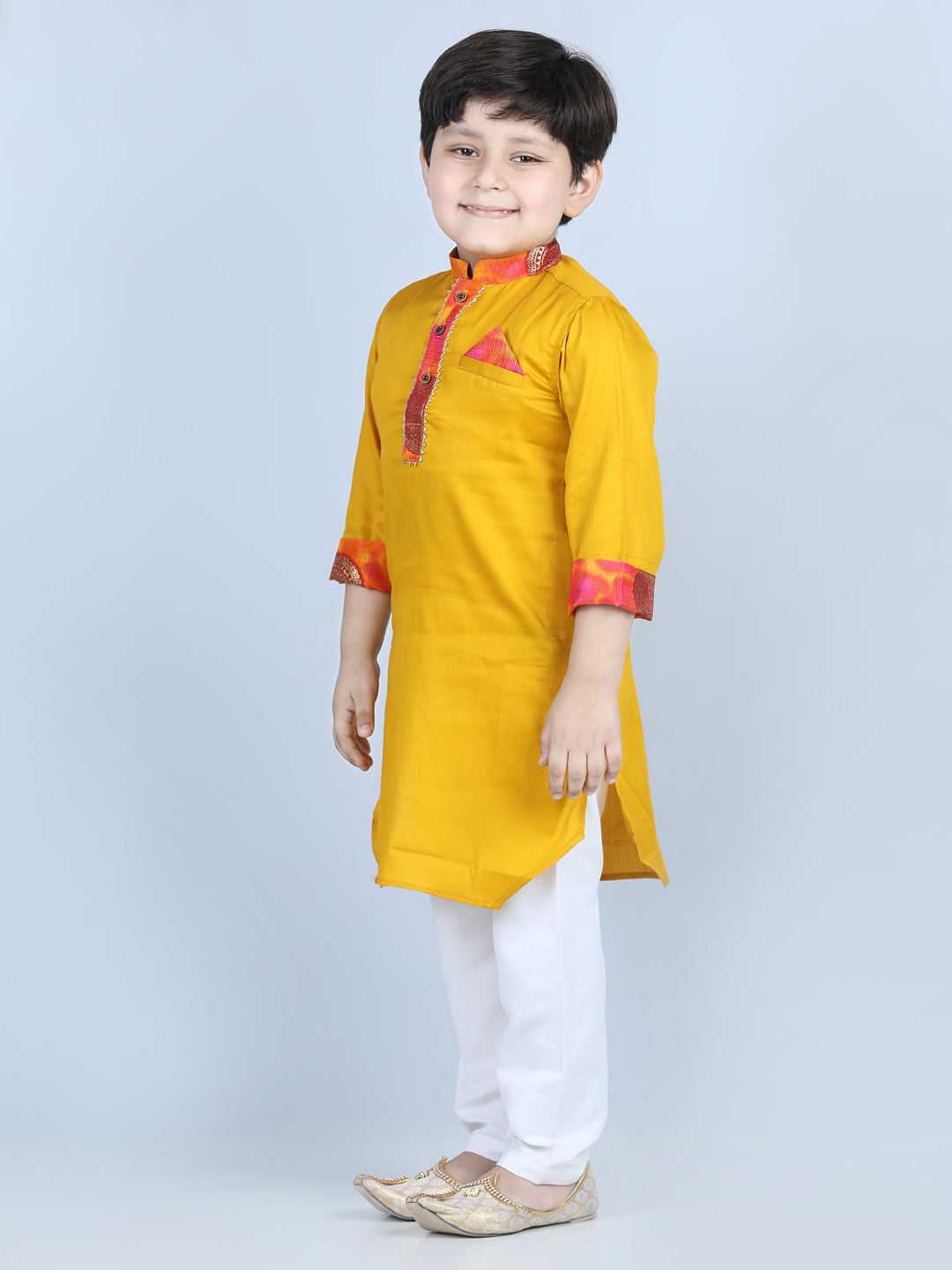 Yellow and Pink Patch work Kurta Set