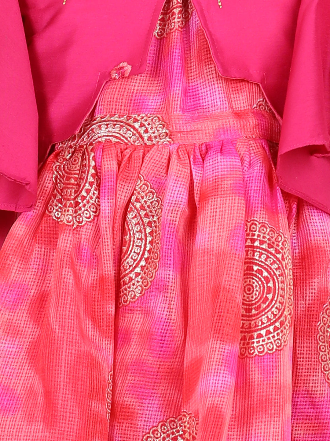 Pink Foil Printed dress with a embroidered jacket