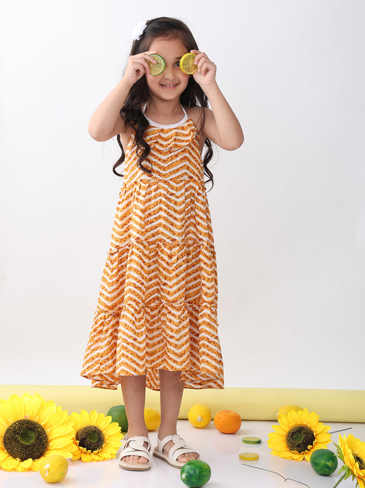 Brown Leheriya sleeveless Dress