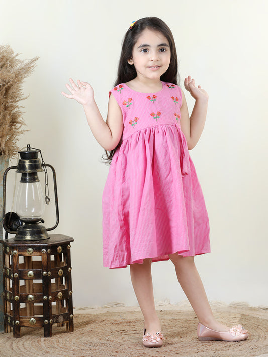 Pink katha embroidered Dress