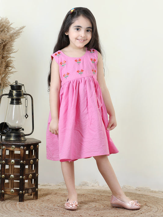 Pink katha embroidered Dress