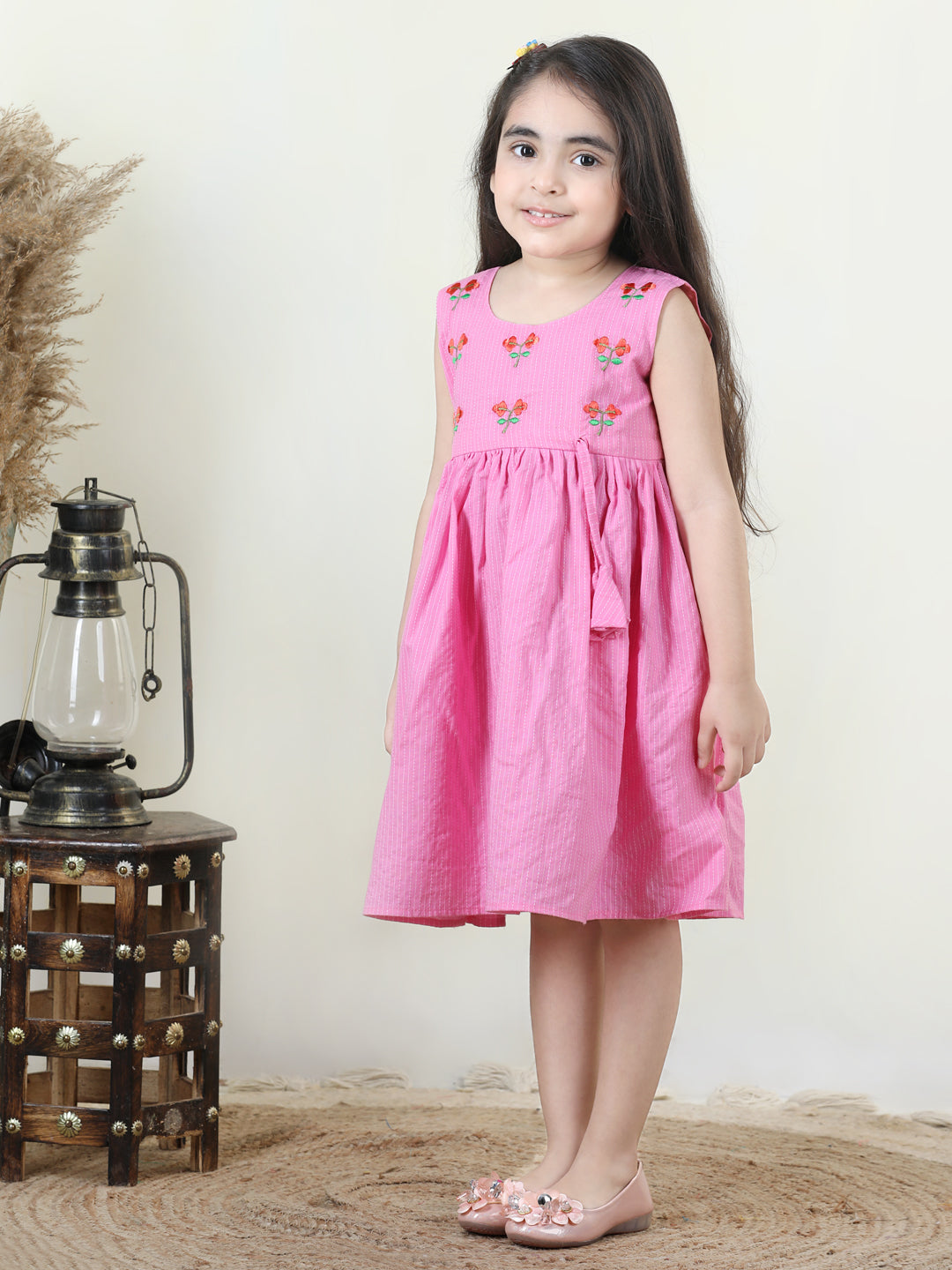 Pink katha embroidered Dress