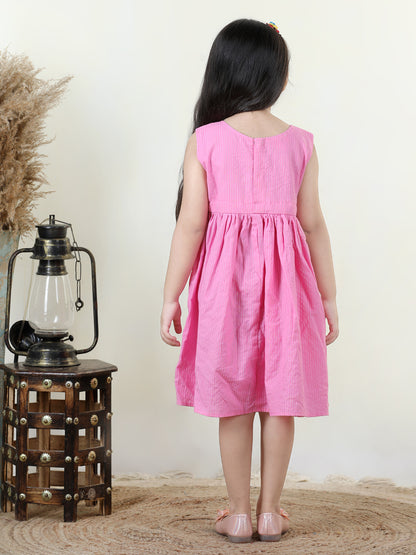 Pink katha embroidered Dress
