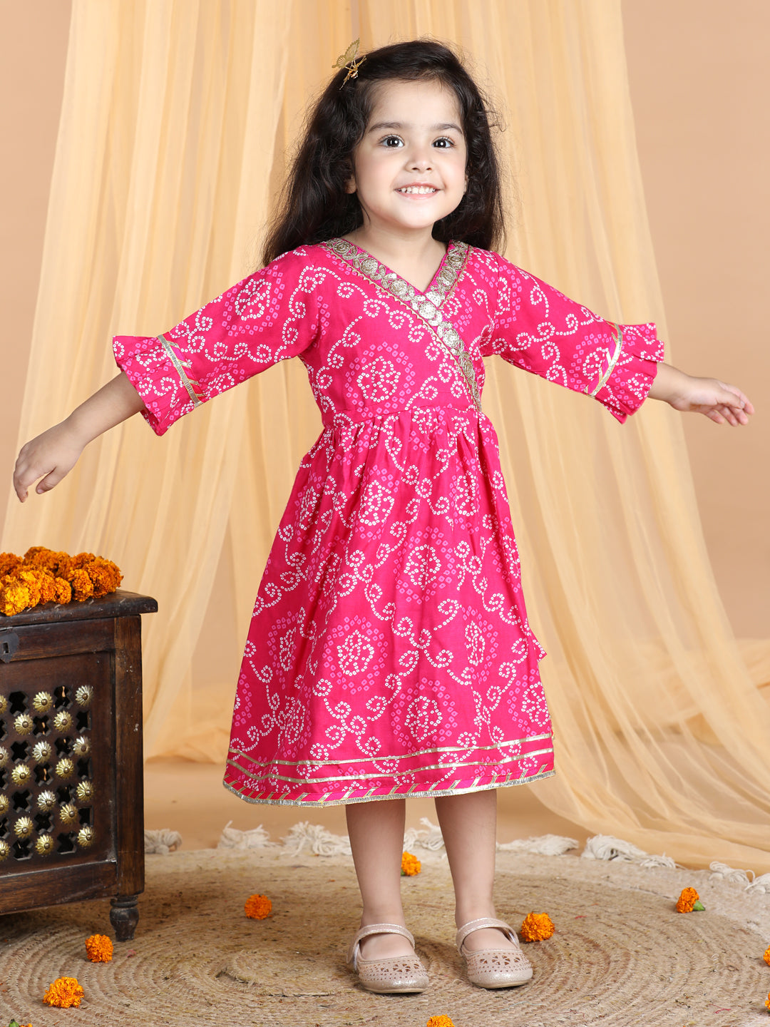 Pink Bandez Dress with Lace work