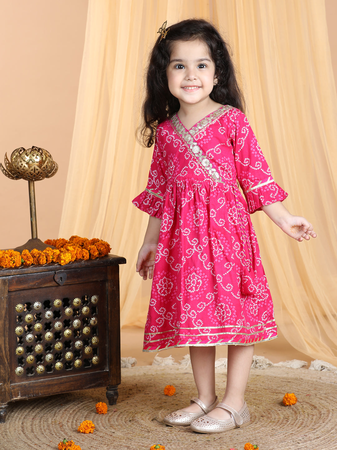 Pink Bandez Dress with Lace work