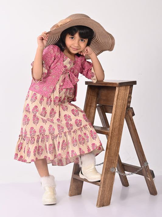 White Dress with Pink printed jacket