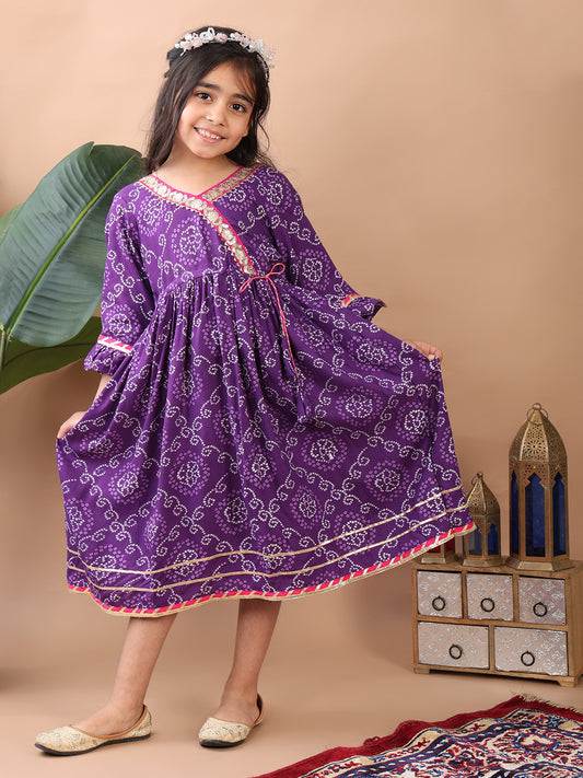 Purple bandez 3/4 sleeves dress