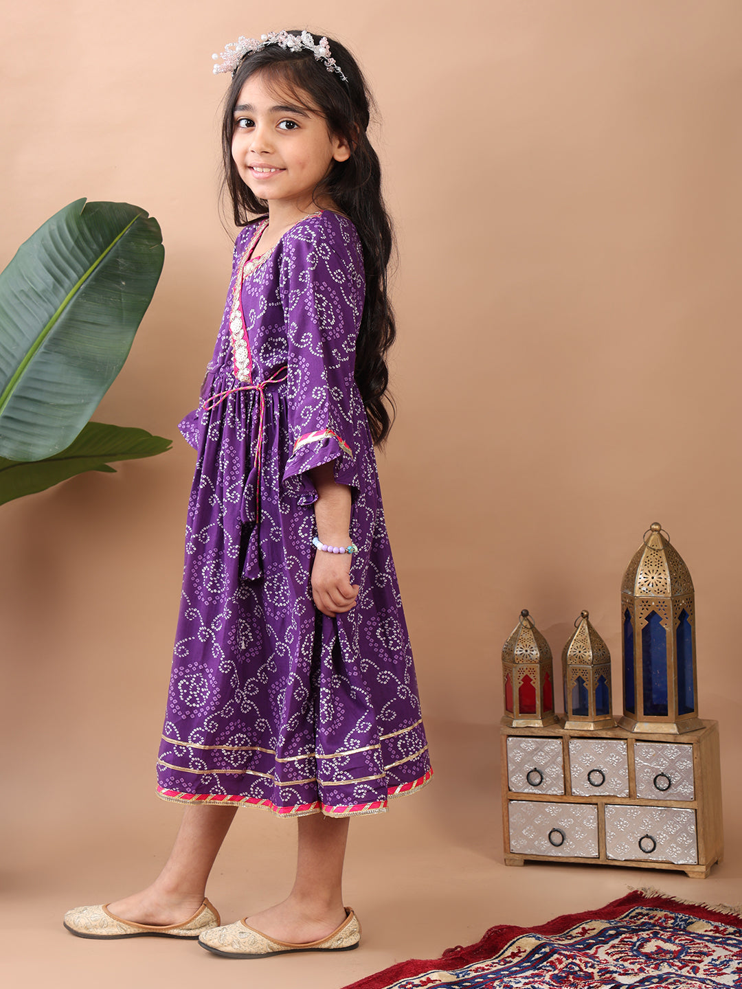Purple bandez 3/4 sleeves dress