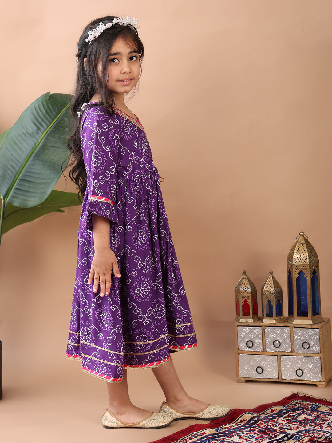Purple bandez 3/4 sleeves dress