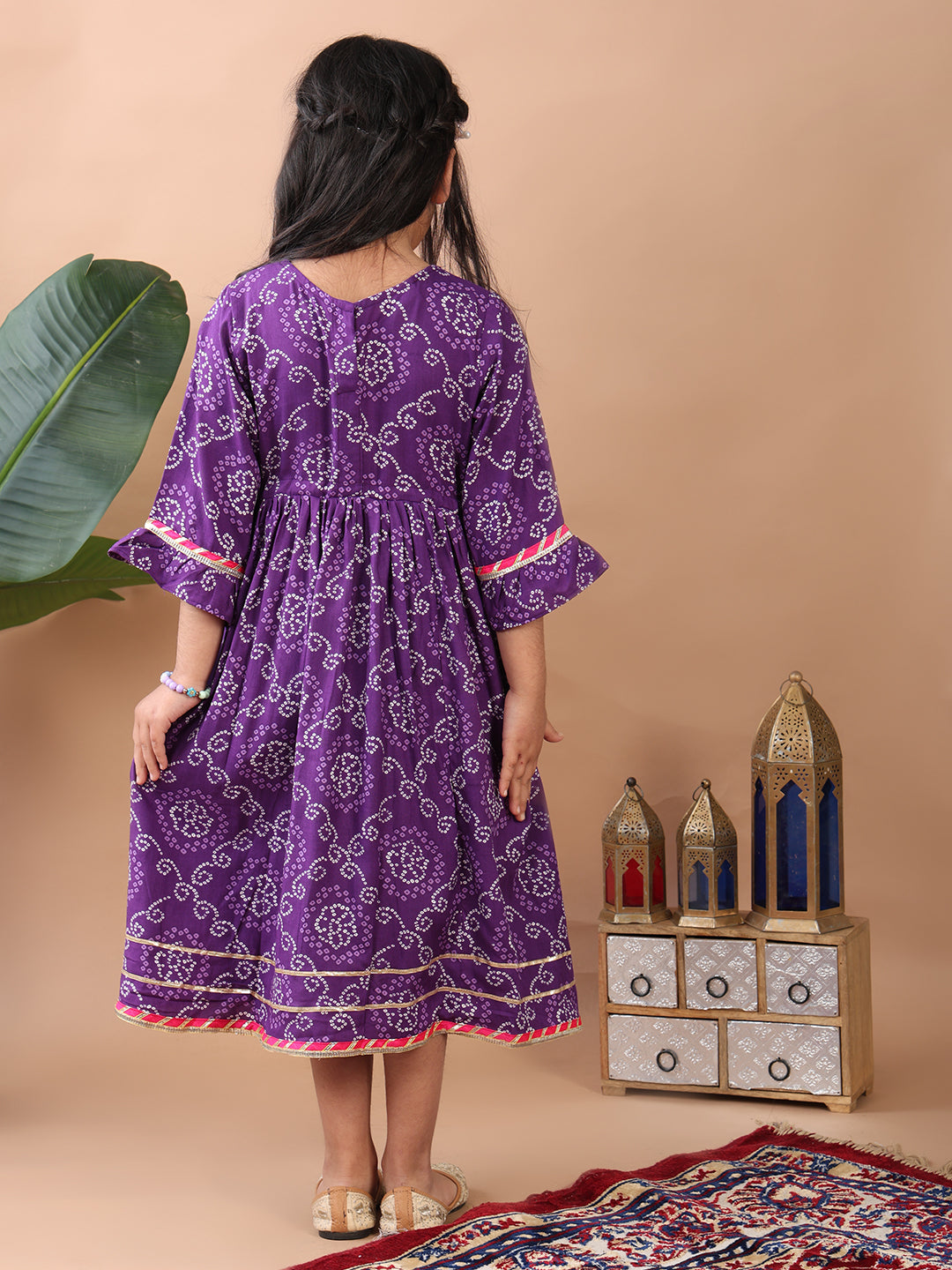 Purple bandez 3/4 sleeves dress