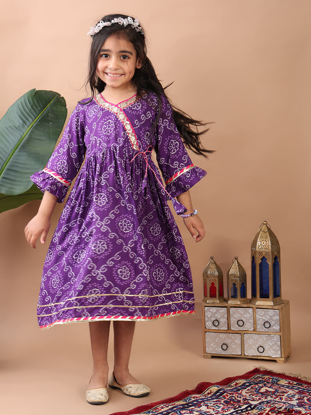 Purple bandez 3/4 sleeves dress