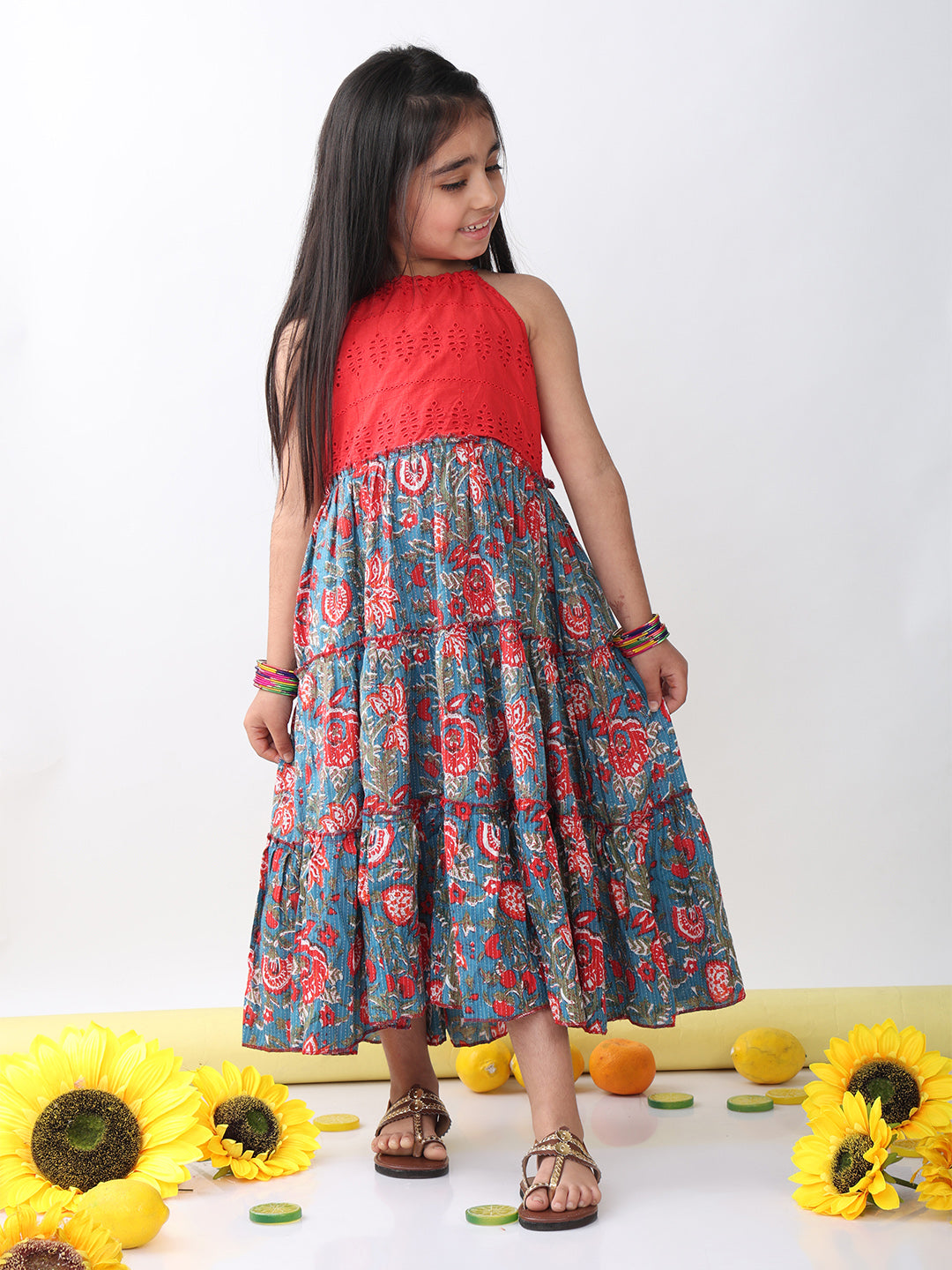 Blue Floral Dress With hakoba patch