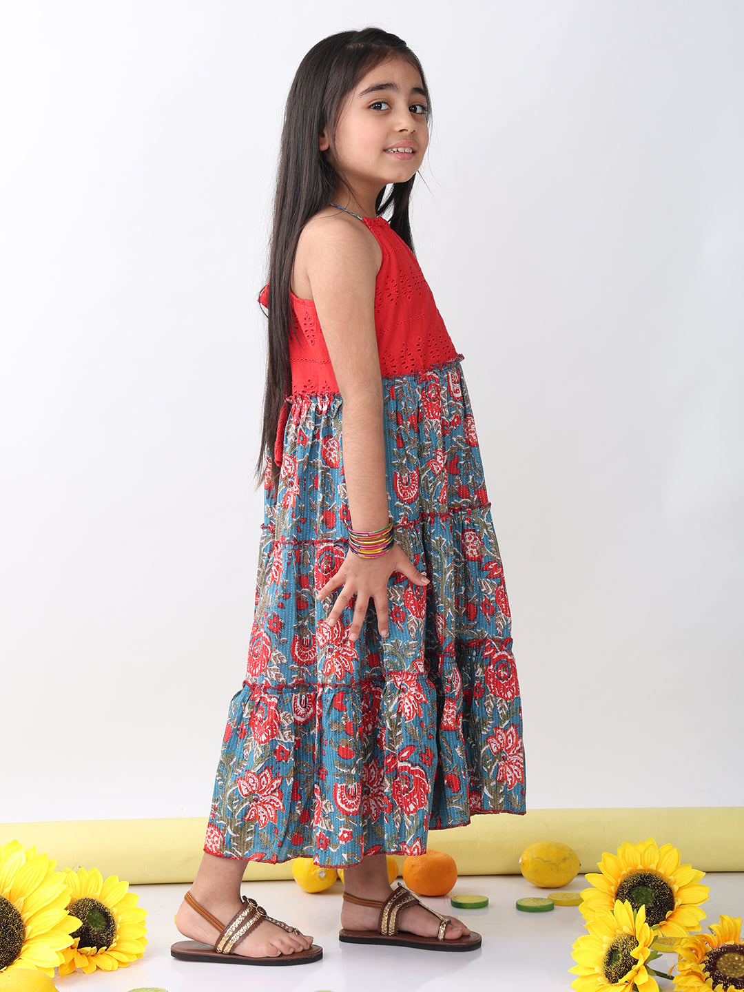 Blue Floral Dress With hakoba patch