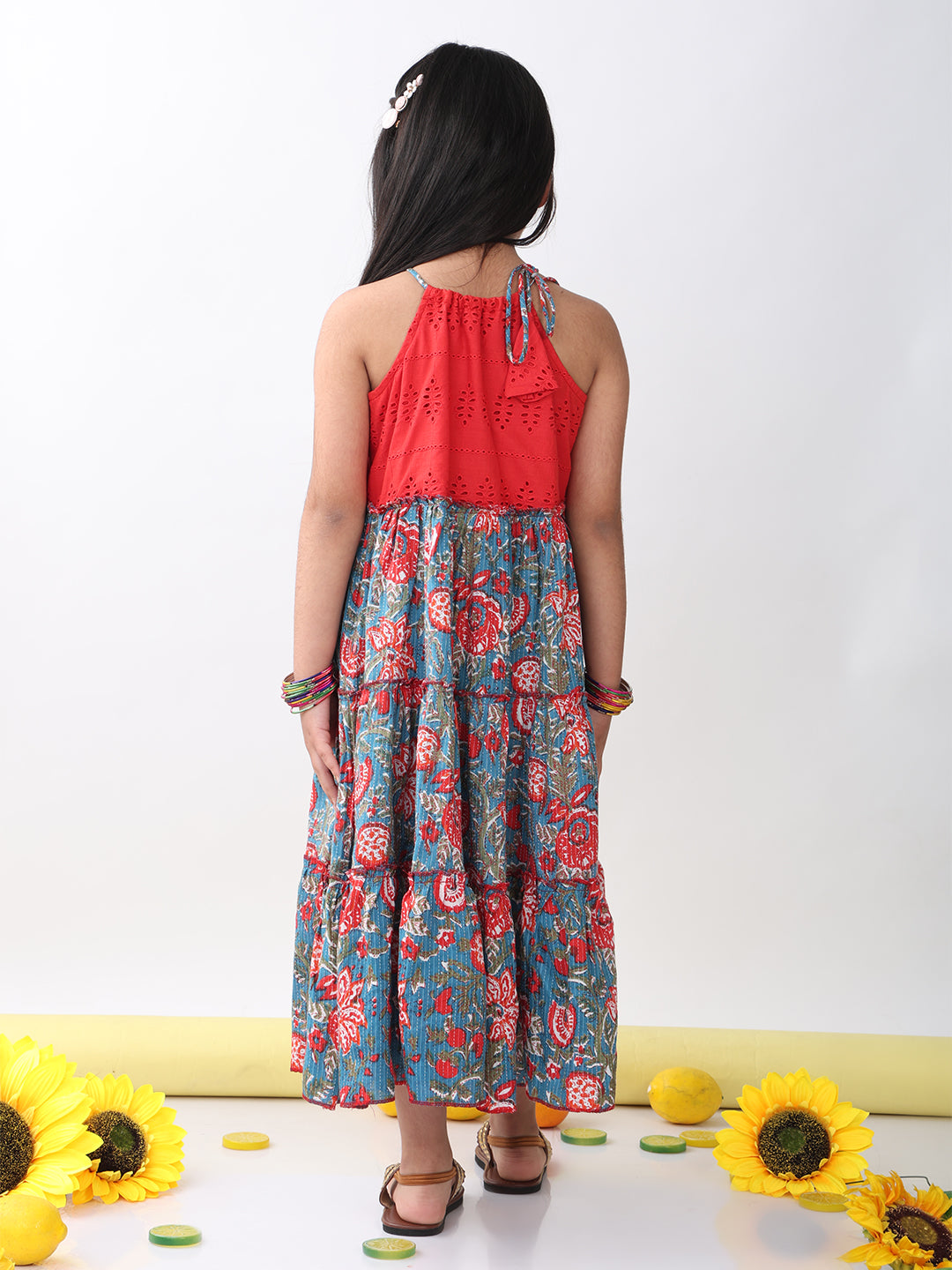 Blue Floral Dress With hakoba patch