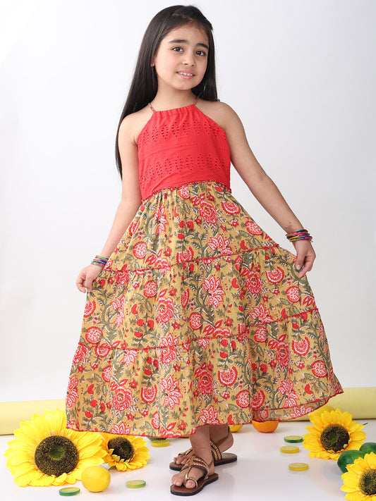 Green Floral Dress With hakoba patch