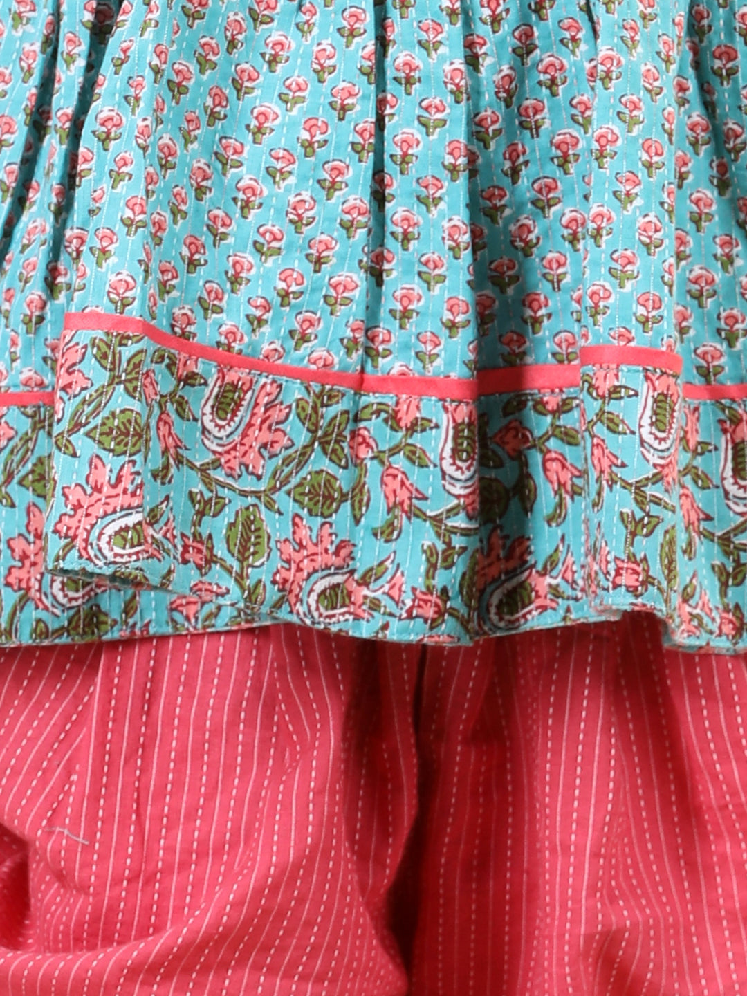 Floral printed Angrakha Style kurti paired with dhoti- Blue, Peach